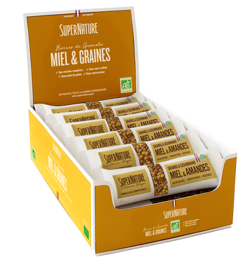 20 Barres Granola BIO Miel & Graines en présentoir