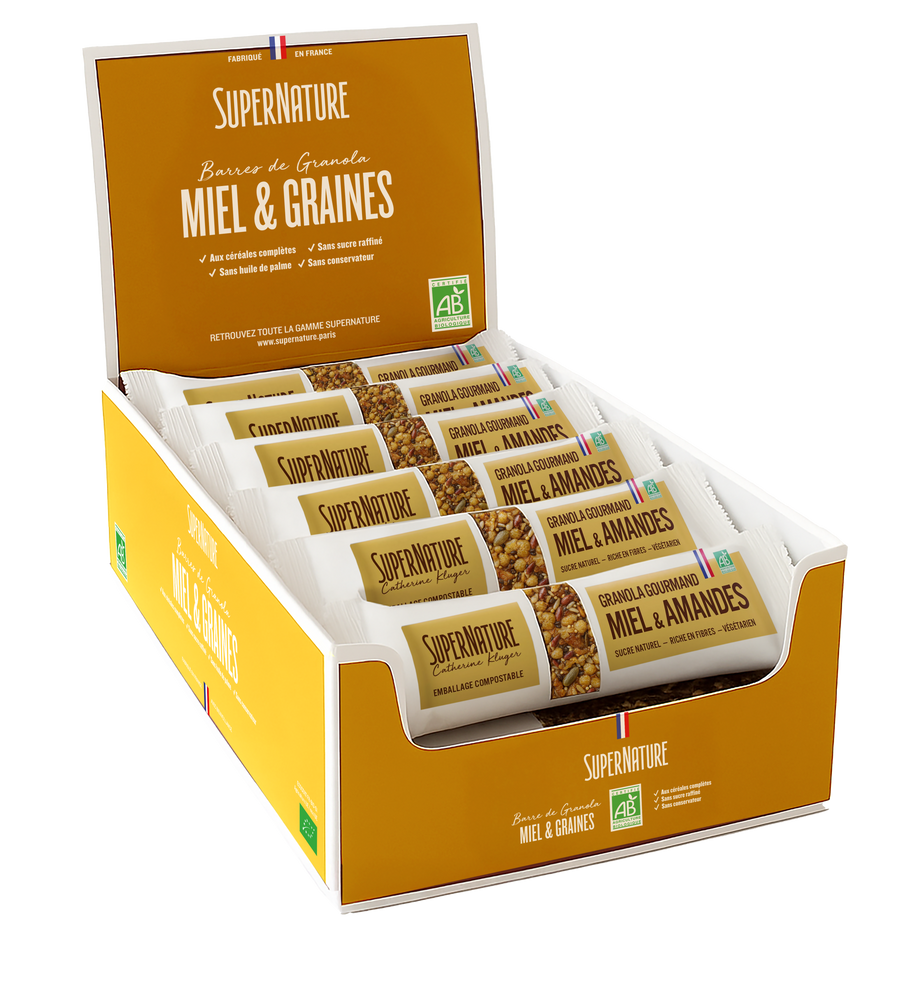 20 Barres Granola BIO Miel & Graines en présentoir